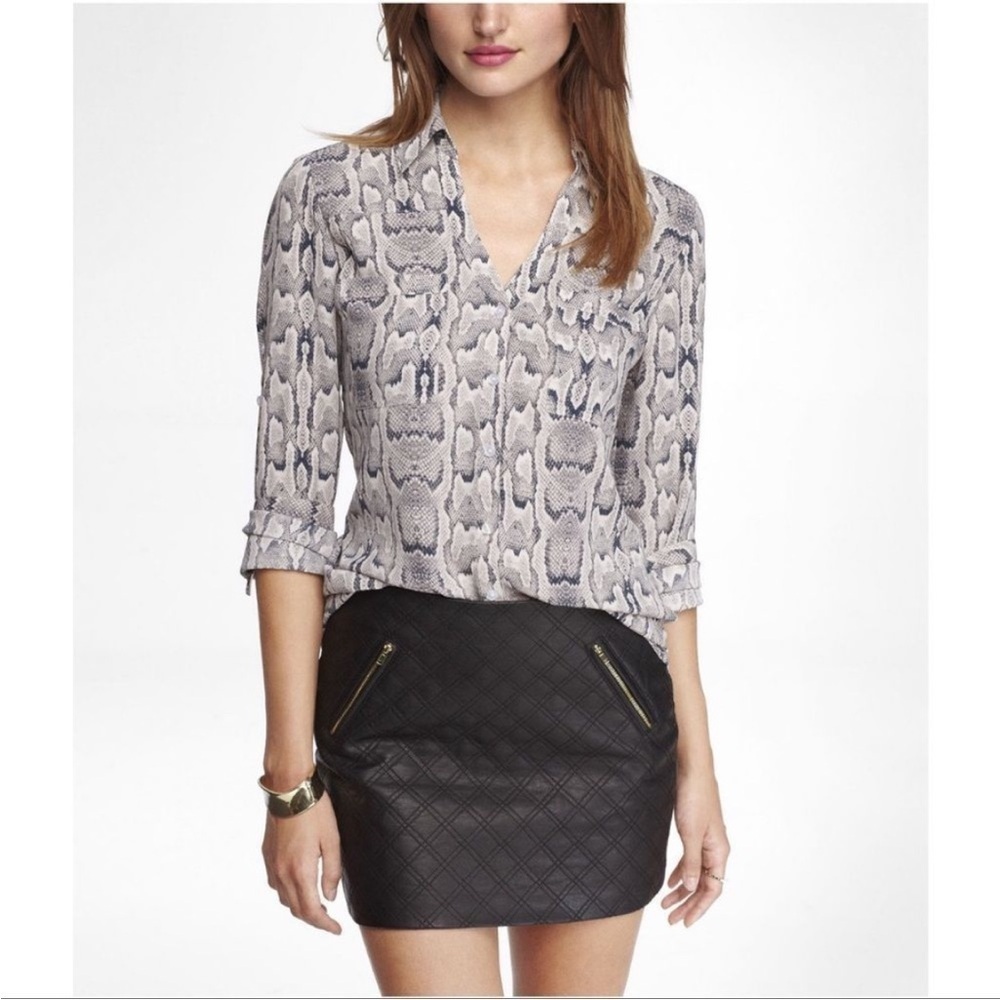 EXPRESS | The Portofino SnakeskinLong Sleeve Shirt, Size XS